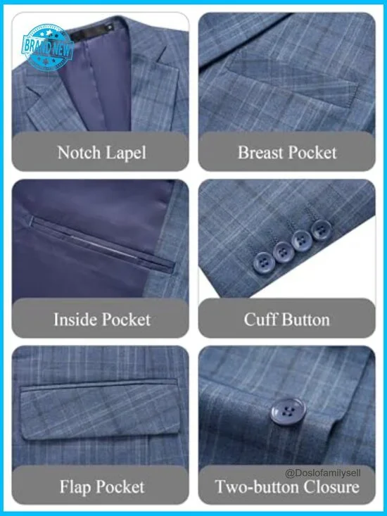 Slim Fit Plaid Suit Set Business Casual Blazer Pants Formal Wedding Office - Picture 5 of 7